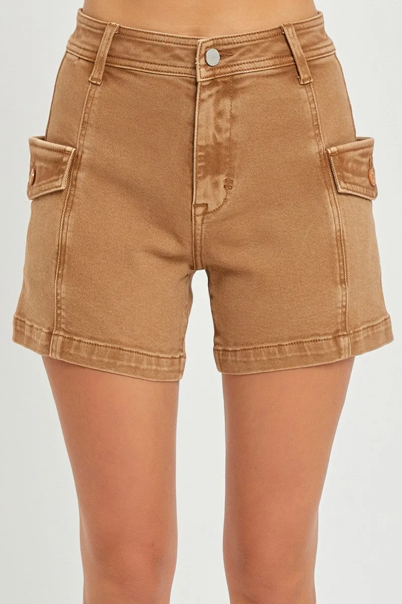 Havanah High Rise Cargo Shorts - Cocoa