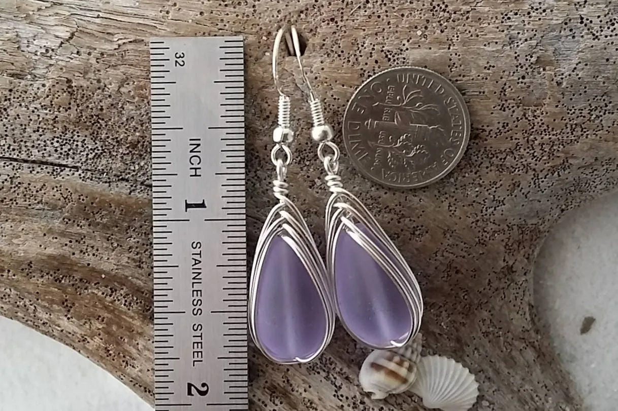 Hawaiian Jewelry Sea Glass Earrings, Braided "Magical Color Changing" Purple Earrings Teardrop Earrings, Beach Jewelry (February Birthstone)