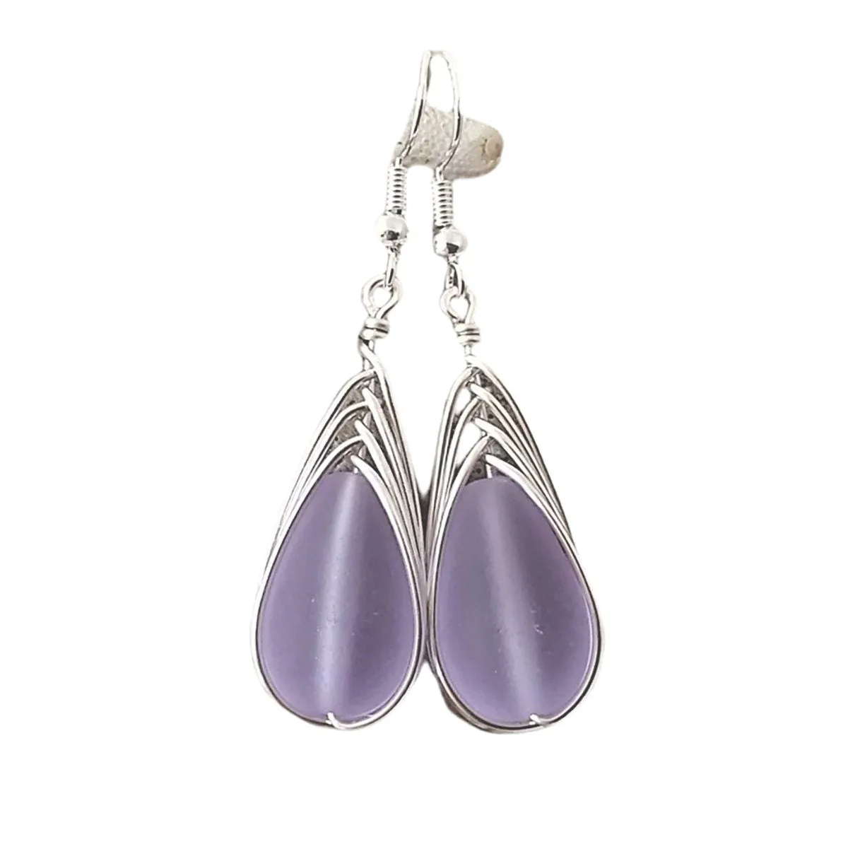 Hawaiian Jewelry Sea Glass Earrings, Braided "Magical Color Changing" Purple Earrings Teardrop Earrings, Beach Jewelry (February Birthstone)
