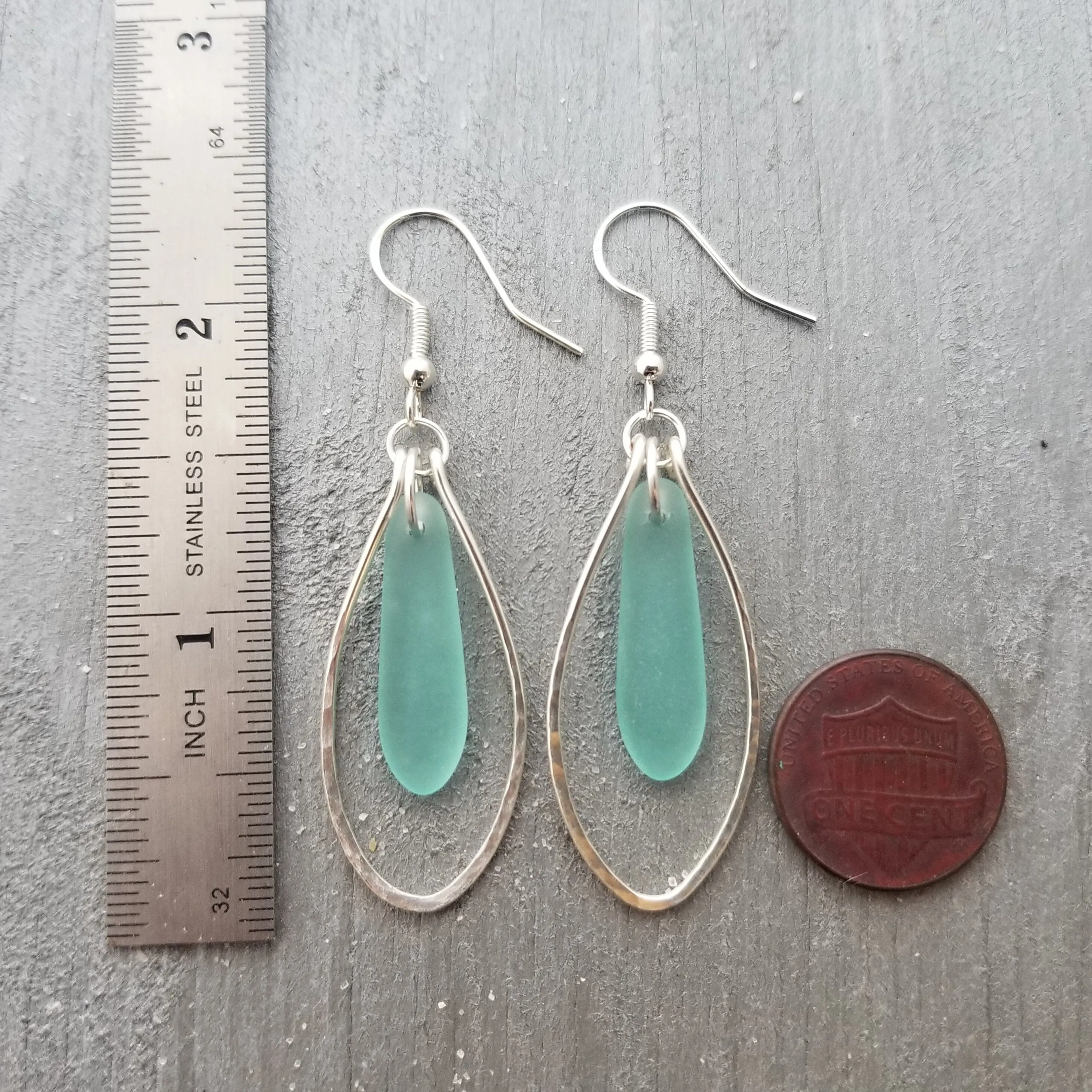 Hawaiian Jewelry Sea Glass Earrings, Wire Loop Aquamarine Earrings Beach Jewelry Sea Glass Jewelry Unique Earrings(March Birthstone Jewelry)