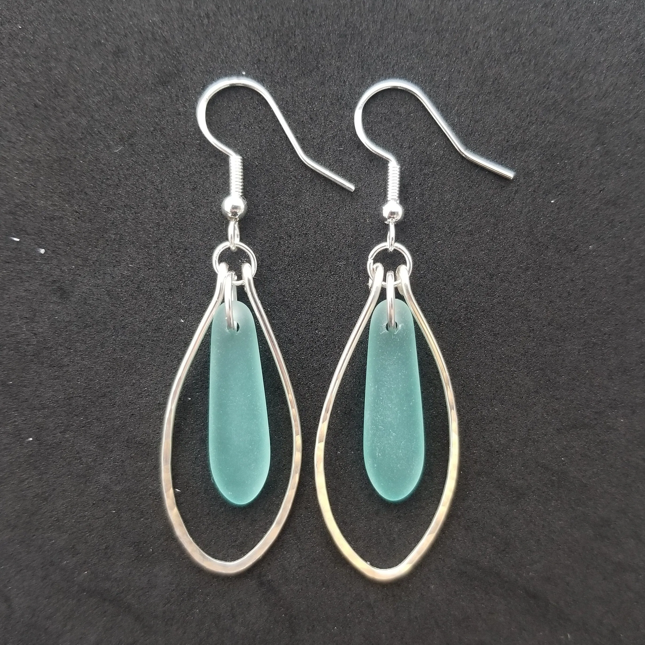 Hawaiian Jewelry Sea Glass Earrings, Wire Loop Aquamarine Earrings Beach Jewelry Sea Glass Jewelry Unique Earrings(March Birthstone Jewelry)