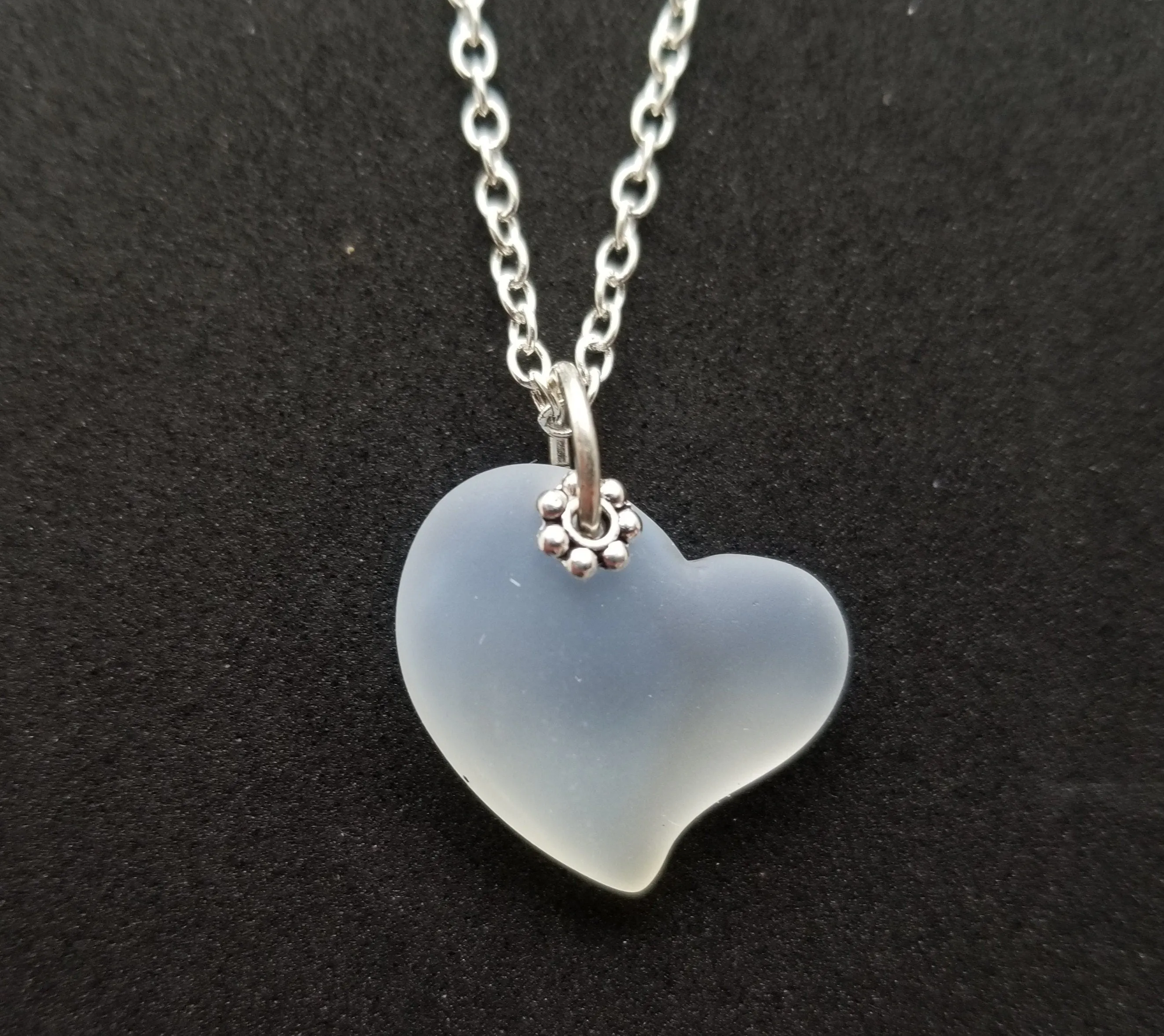 Hawaiian Jewelry Sea Glass Necklace, Heart Necklace Moonstone Necklace, Sea Glass Jewelry Unique Birthday Gift For Women (June Birthstone)