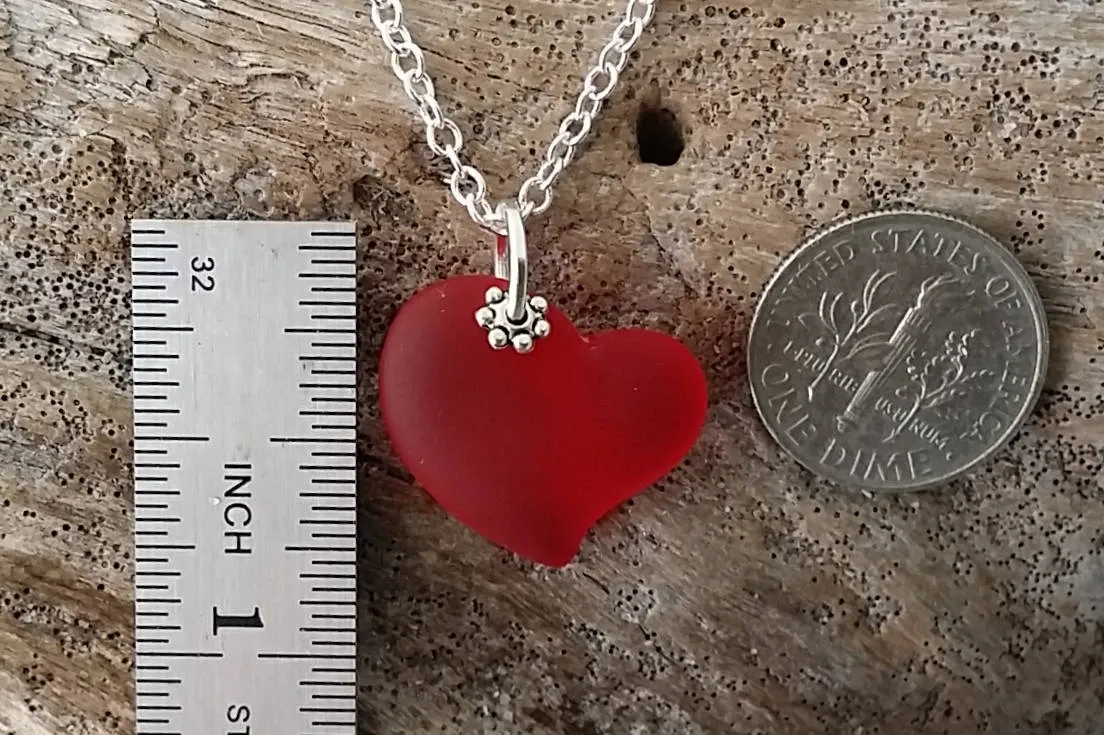 Hawaiian Jewelry Sea Glass Necklace, Red Necklace Heart Necklace, Sea Glass Jewelry Beach Jewelry Birthday Gift (January Birthstone Jewelry)