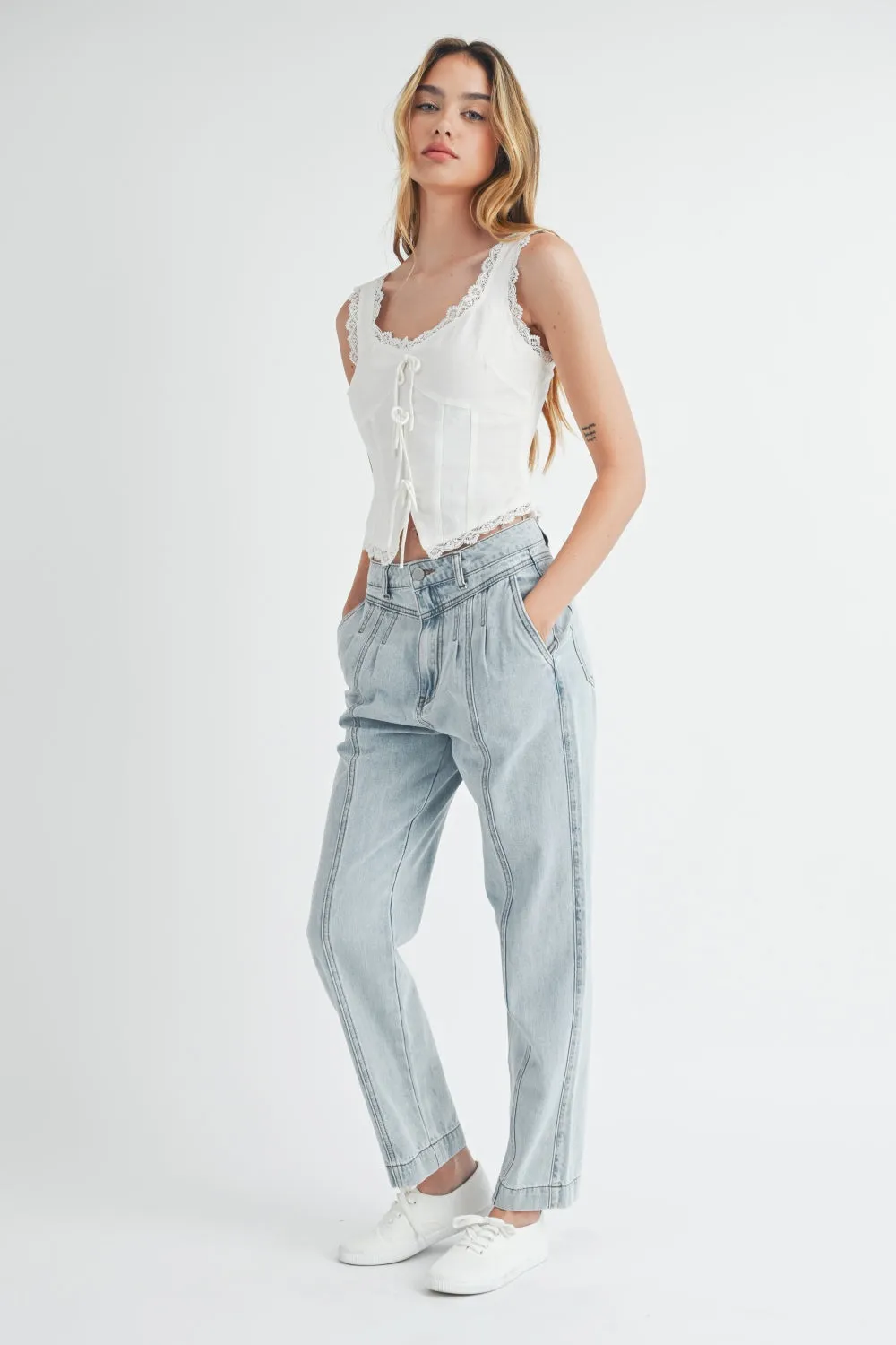 Hazel Blues® |  MABLE Pleated Front Detail Straight Jeans