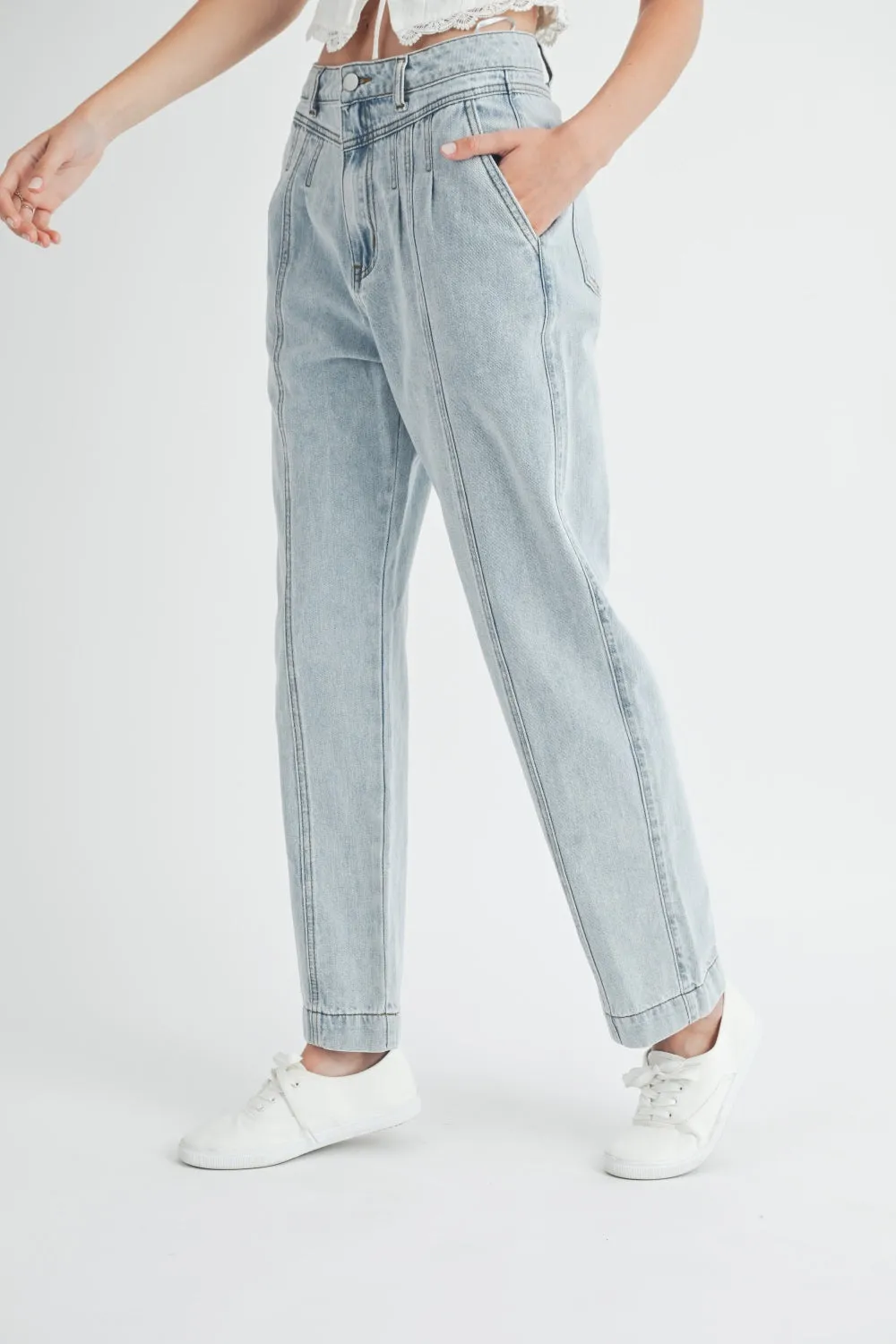 Hazel Blues® |  MABLE Pleated Front Detail Straight Jeans