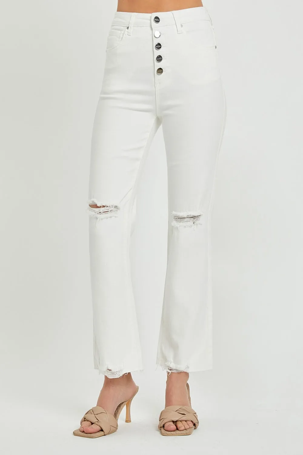 Hazel Blues® |  RISEN High Rise Button Fly Straight Ankle Jeans