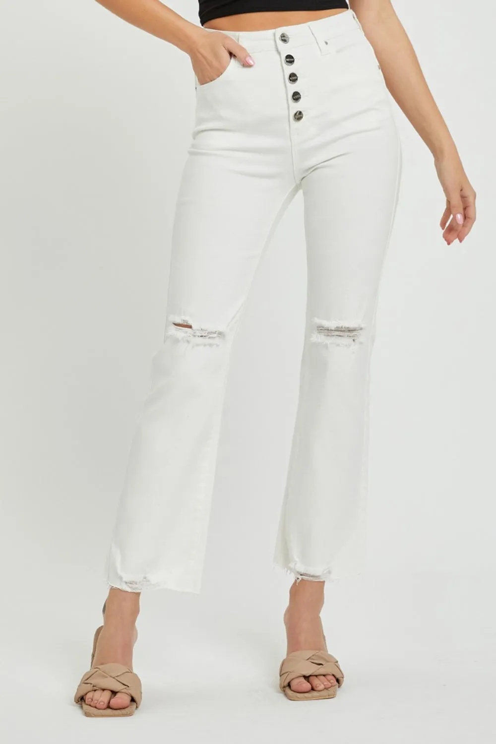 Hazel Blues® |  RISEN High Rise Button Fly Straight Ankle Jeans