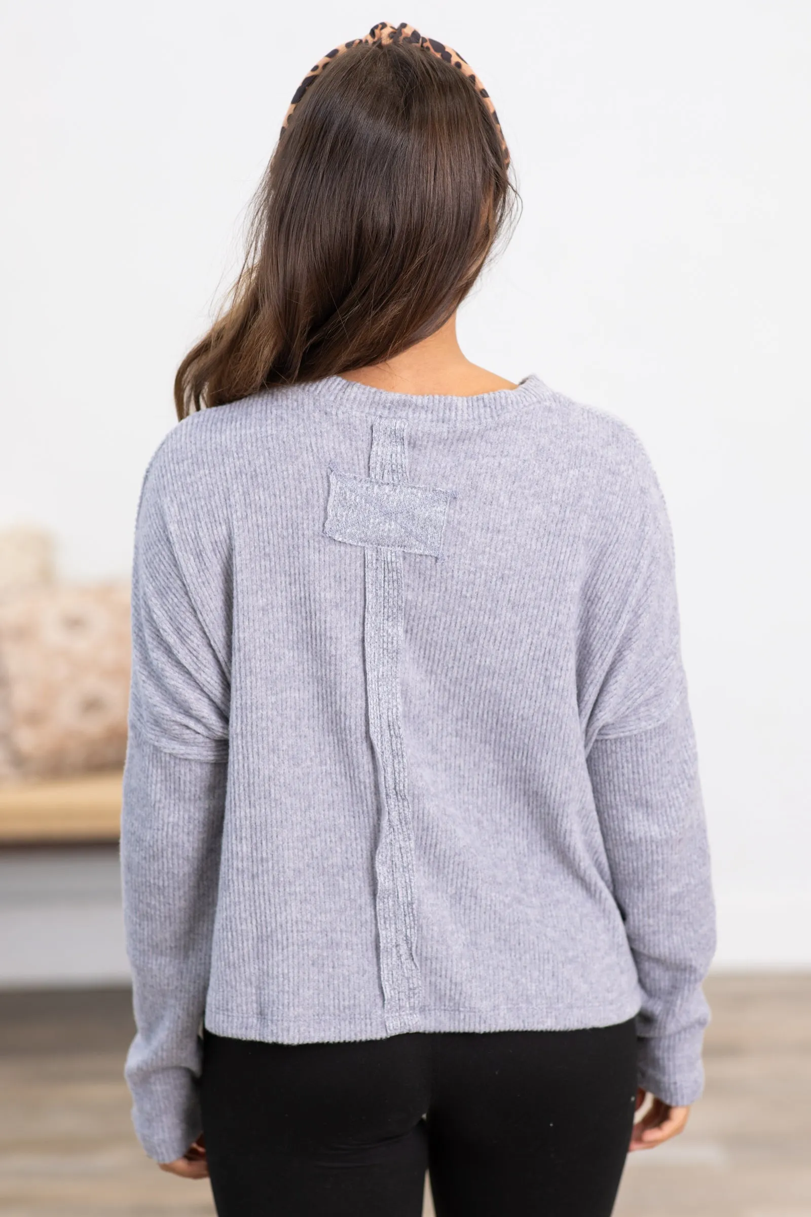 Heather Grey Ribbed Dolman Sleeve Sweater