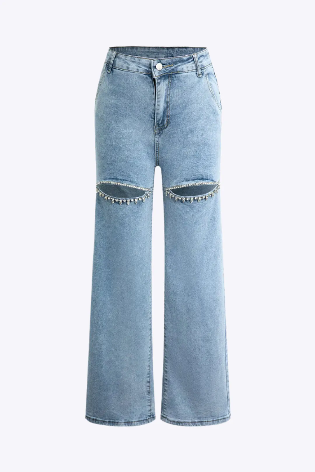 Helene - Trendy Rhinestone Design Woman's Straight Leg Jeans