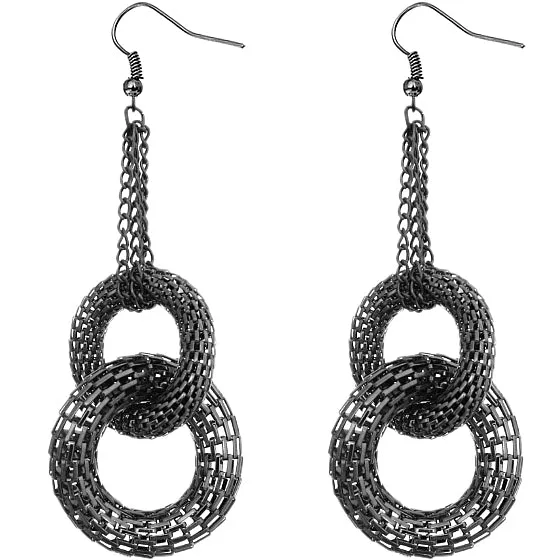 Hematite Double Hoop Chain Link Earrings