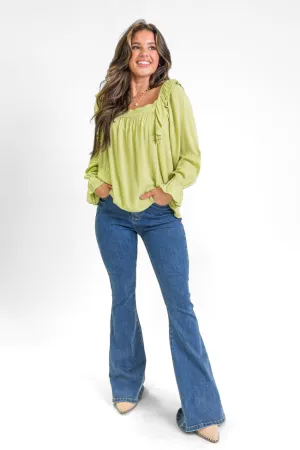 High Hopes Lime Ruffle Sleeve Square Neck Top FINAL SALE