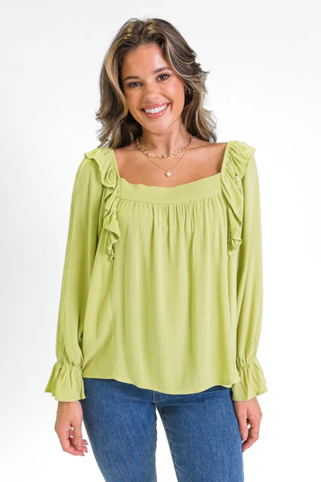 High Hopes Lime Ruffle Sleeve Square Neck Top FINAL SALE