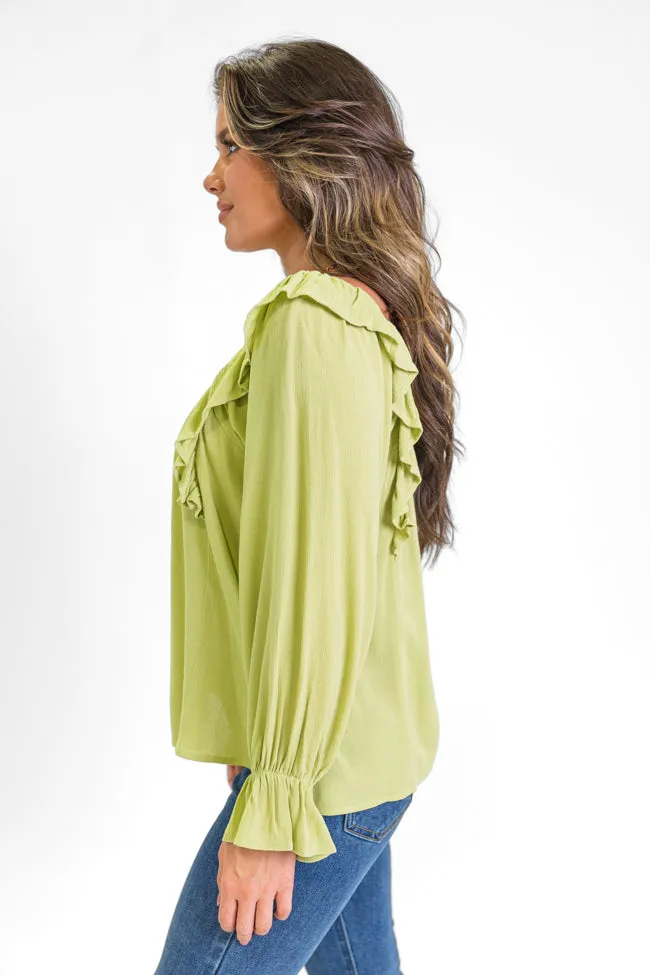 High Hopes Lime Ruffle Sleeve Square Neck Top FINAL SALE