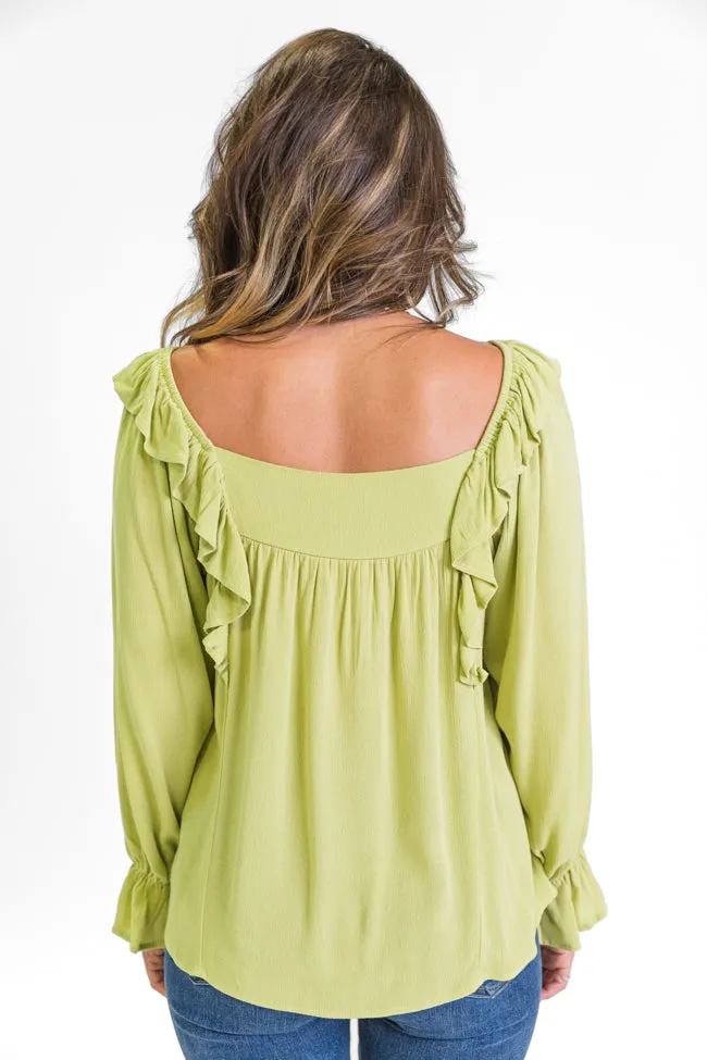 High Hopes Lime Ruffle Sleeve Square Neck Top FINAL SALE