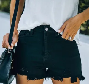 High Rise Black Denim Shorts