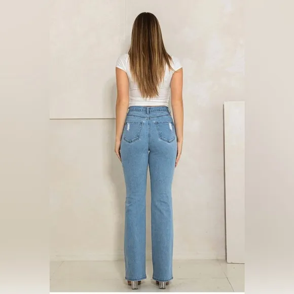 HIGH RISE FRONT CROSS STRAIGHT JEANS