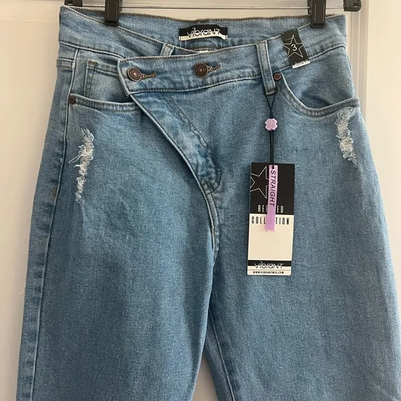 HIGH RISE FRONT CROSS STRAIGHT JEANS