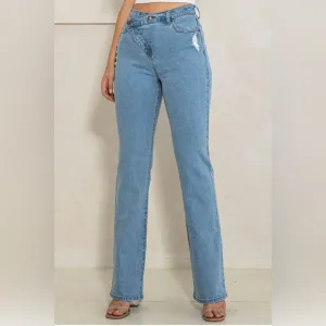 HIGH RISE FRONT CROSS STRAIGHT JEANS