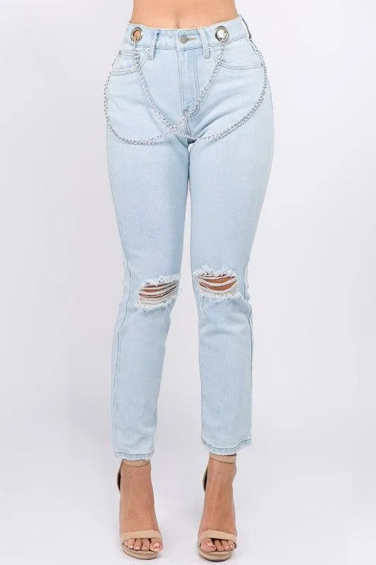 High waisted jeans with chain link