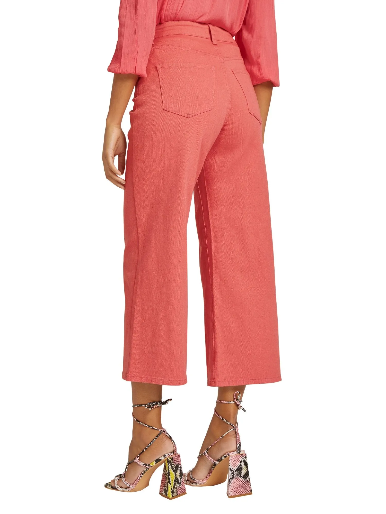 High-Waisted Wide-Leg Capri Jeans - Pink