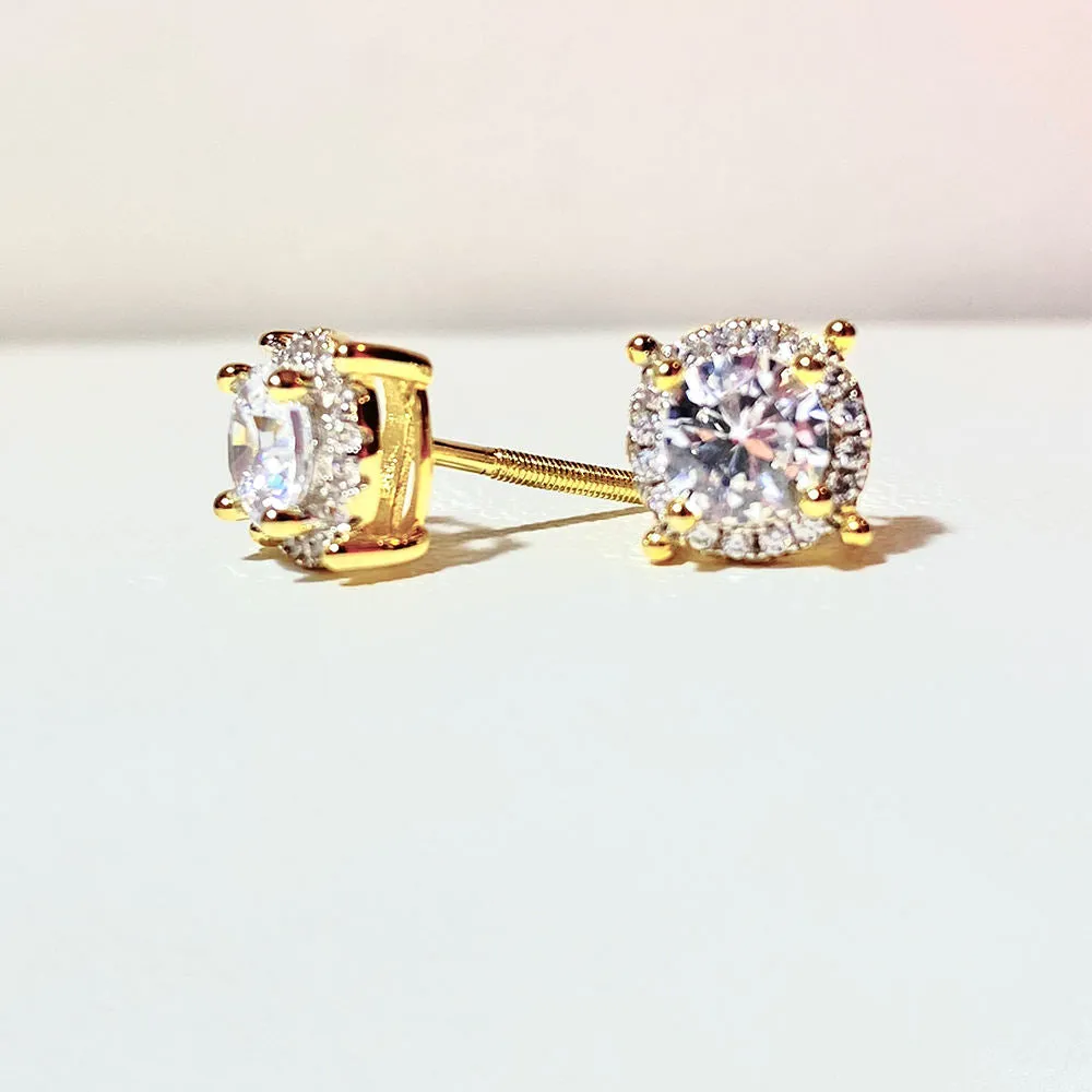 Hip Hop New Fashion Iced Out Bling Gold CZ Earrings 925 Sterling Silver Cubic Zircon Square Diamond Stud Earrings