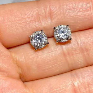 Hip Hop New Fashion Iced Out Bling Gold CZ Earrings 925 Sterling Silver Cubic Zircon Square Diamond Stud Earrings