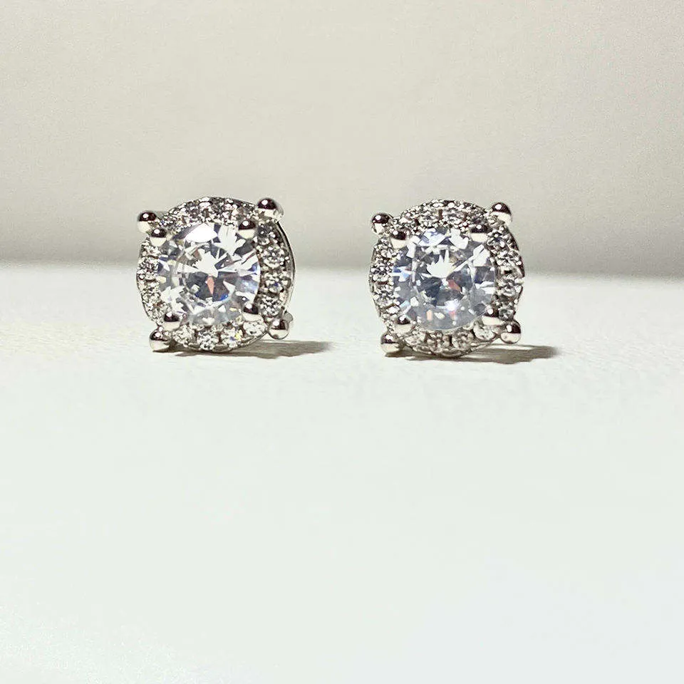 Hip Hop New Fashion Iced Out Bling Gold CZ Earrings 925 Sterling Silver Cubic Zircon Square Diamond Stud Earrings