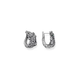 Hoop earrings Crocodile with stones silver blackened