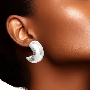 Hoop White Gold Dipped Small Moon Wide Earrings for Women