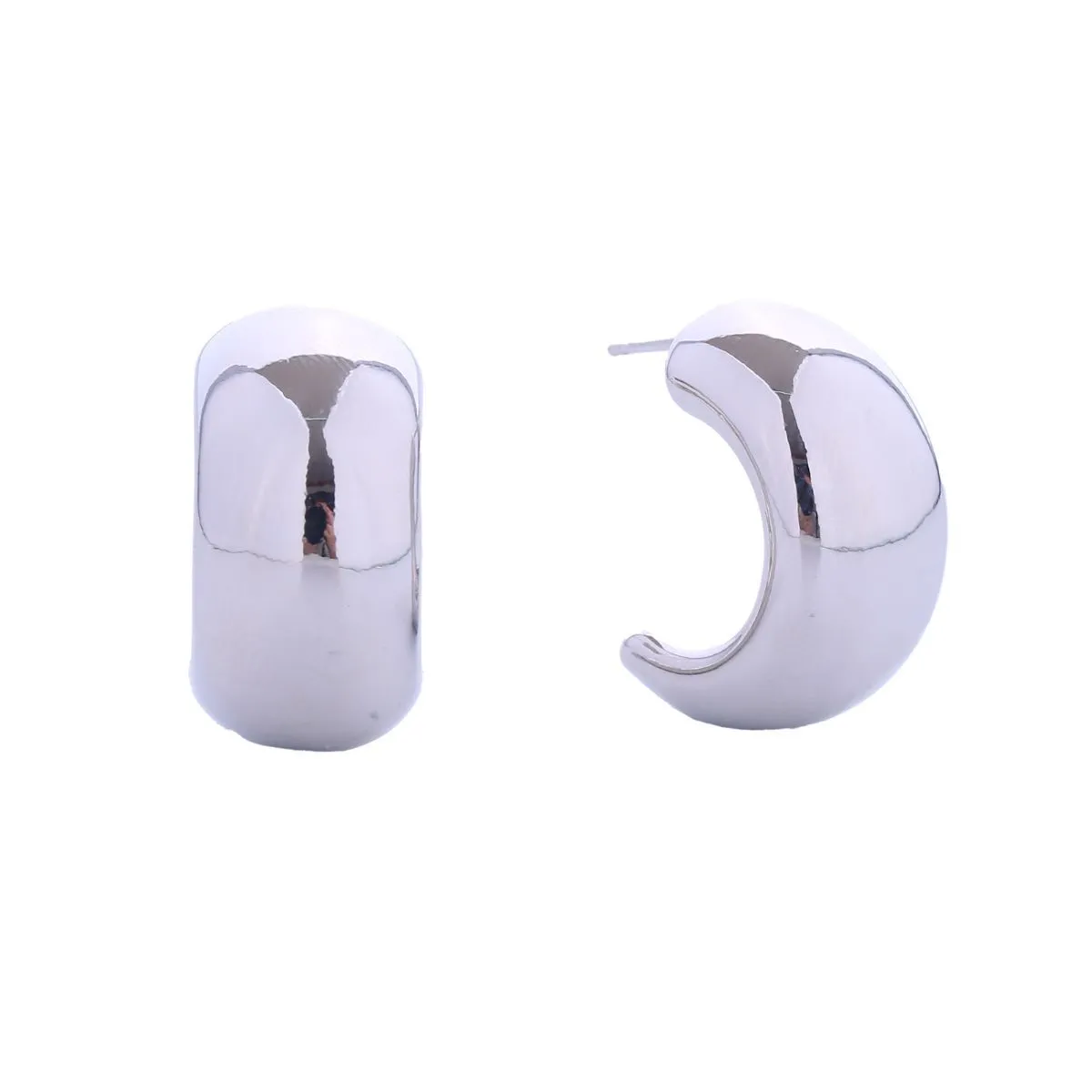 Hoop White Gold Dipped Small Moon Wide Earrings for Women