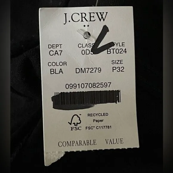 J Crew Factory Essential Straight Jeans in All-Day Stretch Size 32P in Black