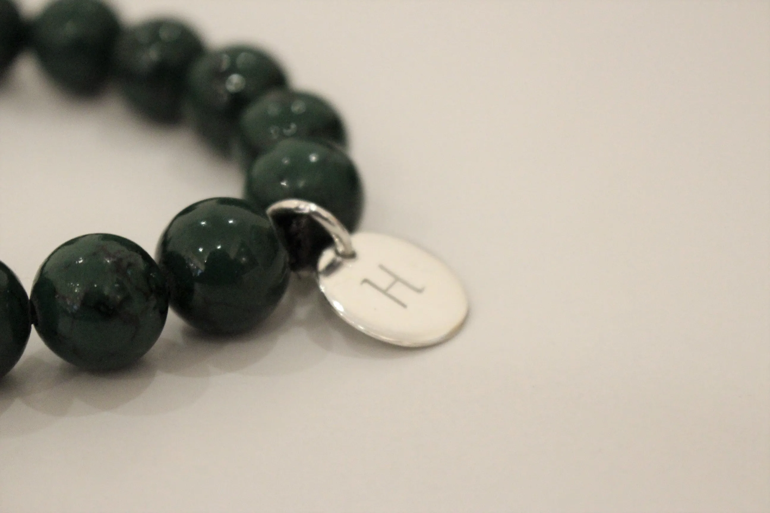 Jade and Silver Initial Bracelet