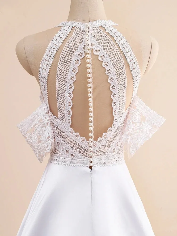 Lace Appliques A-Line Sleeveless Boho Off the Shoulder Wedding Dresses