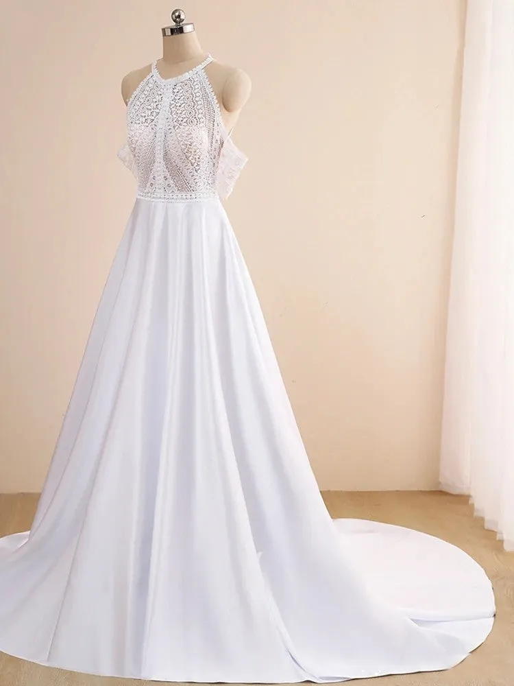 Lace Appliques A-Line Sleeveless Boho Off the Shoulder Wedding Dresses