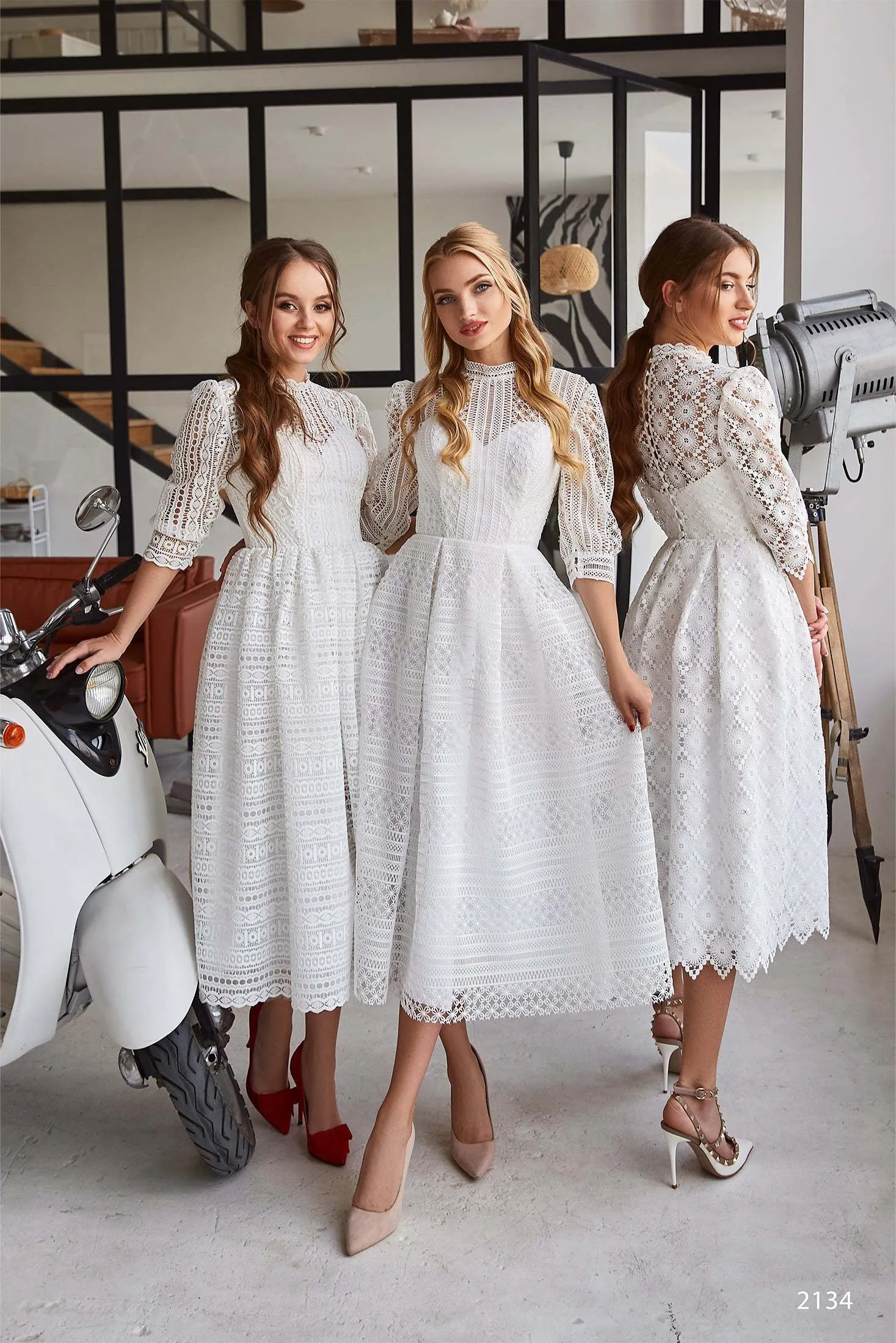 Lace midi cocktail dress | Modest formal dresses short | KatrinFAVOR