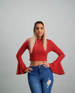 Ladies-Flared Sleeve Rib Top