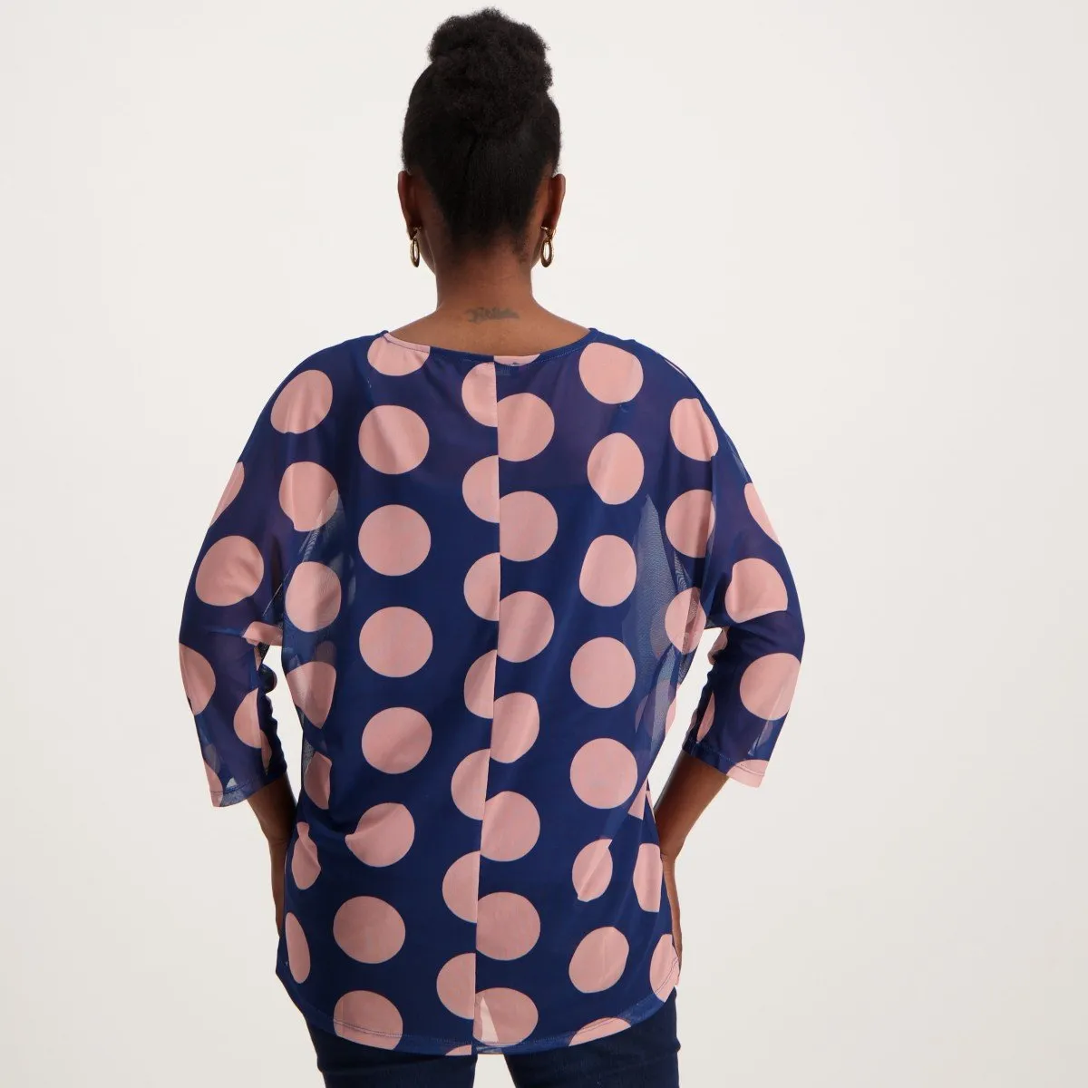 Ladies Spot Mesh Top - Pink/Navy