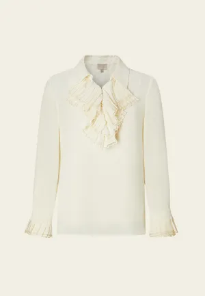 Lapel Ruffle-trim Chiffon Blouse