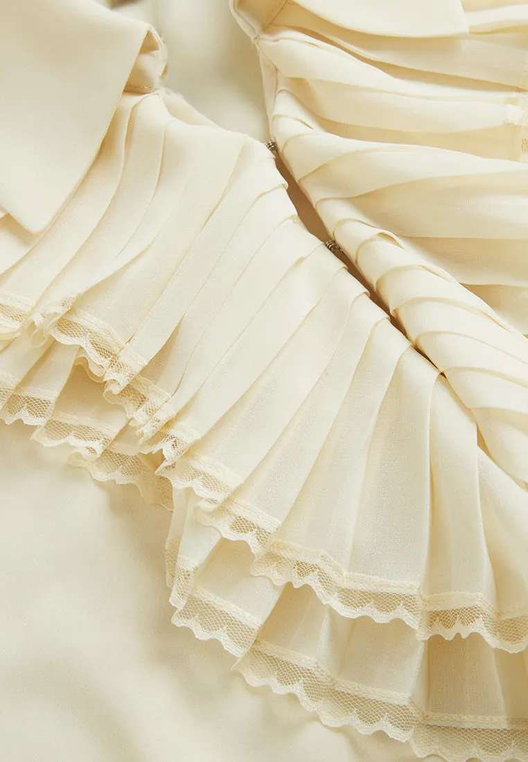 Lapel Ruffle-trim Chiffon Blouse