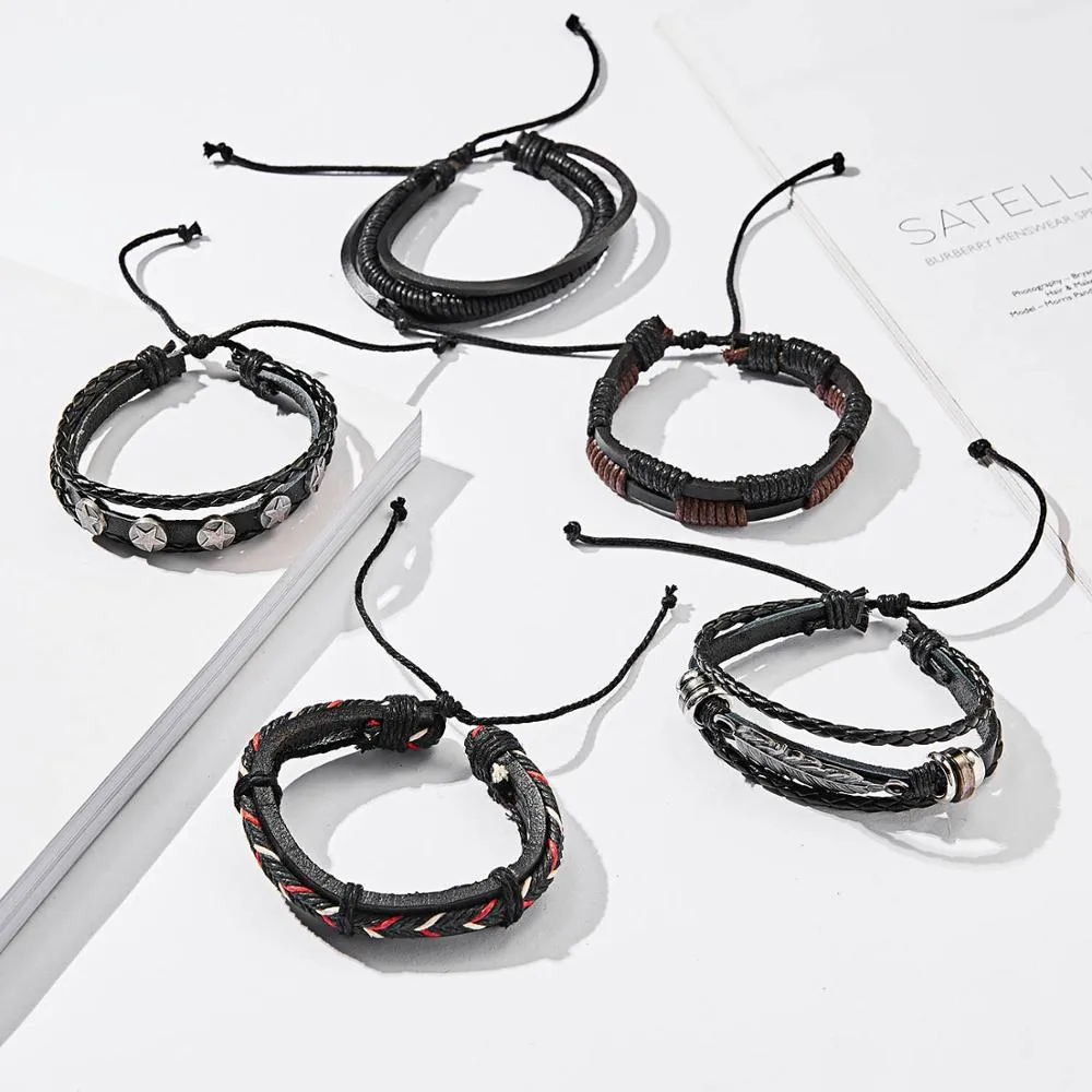 Leather Braid Bracelets Handmade Rope Wrap Bracelet