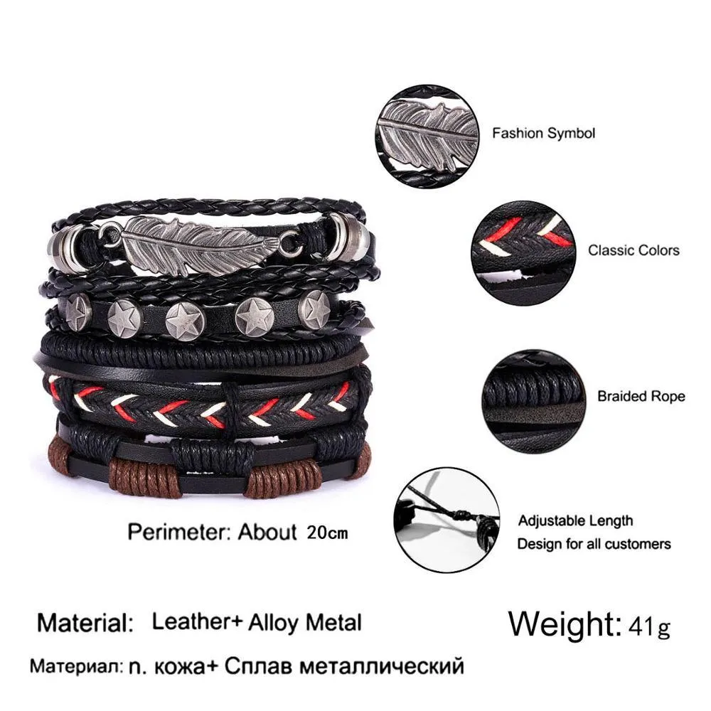 Leather Braid Bracelets Handmade Rope Wrap Bracelet