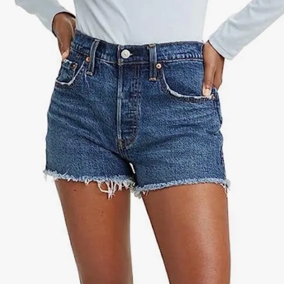 Levi's 501 Women's Shorts distressed high rise mid thigh long button fly Sz. 32