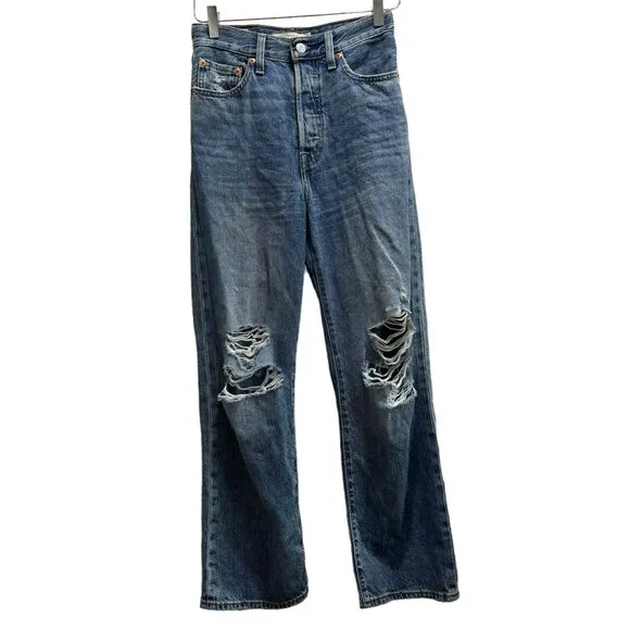 Levi's Ribcage Straight Ankle Jeans Size 24 Button fly distressed