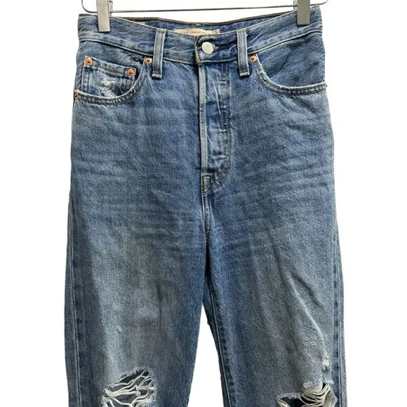 Levi's Ribcage Straight Ankle Jeans Size 24 Button fly distressed