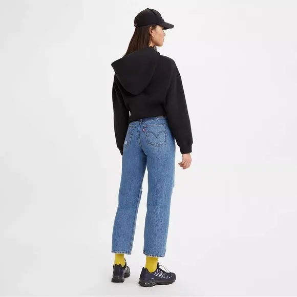 Levi's Ribcage Straight Ankle Jeans Size 24 Button fly distressed
