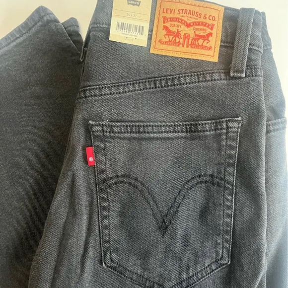 LEVI'S Women's 30 Ribcage Straight Ankle Jeans Black Super High Rise Button Fly