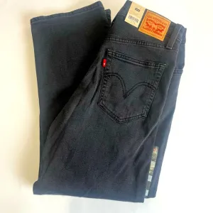 LEVI'S Women's 30 Ribcage Straight Ankle Jeans Black Super High Rise Button Fly