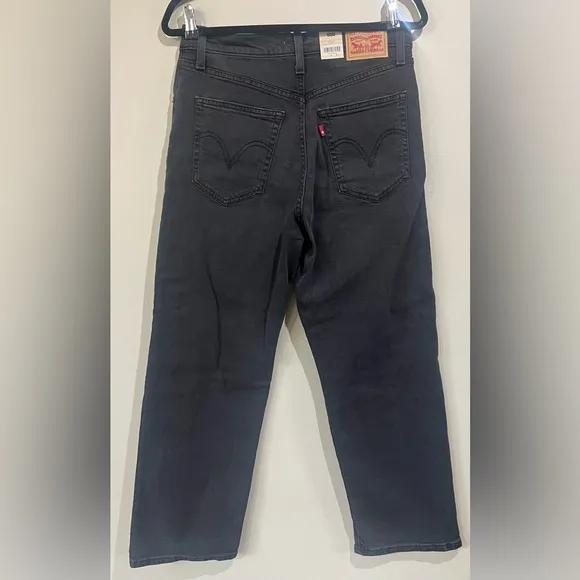 LEVI'S Women's 30 Ribcage Straight Ankle Jeans Black Super High Rise Button Fly
