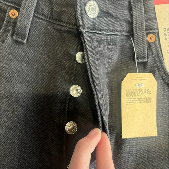 LEVI'S Women's 30 Ribcage Straight Ankle Jeans Black Super High Rise Button Fly