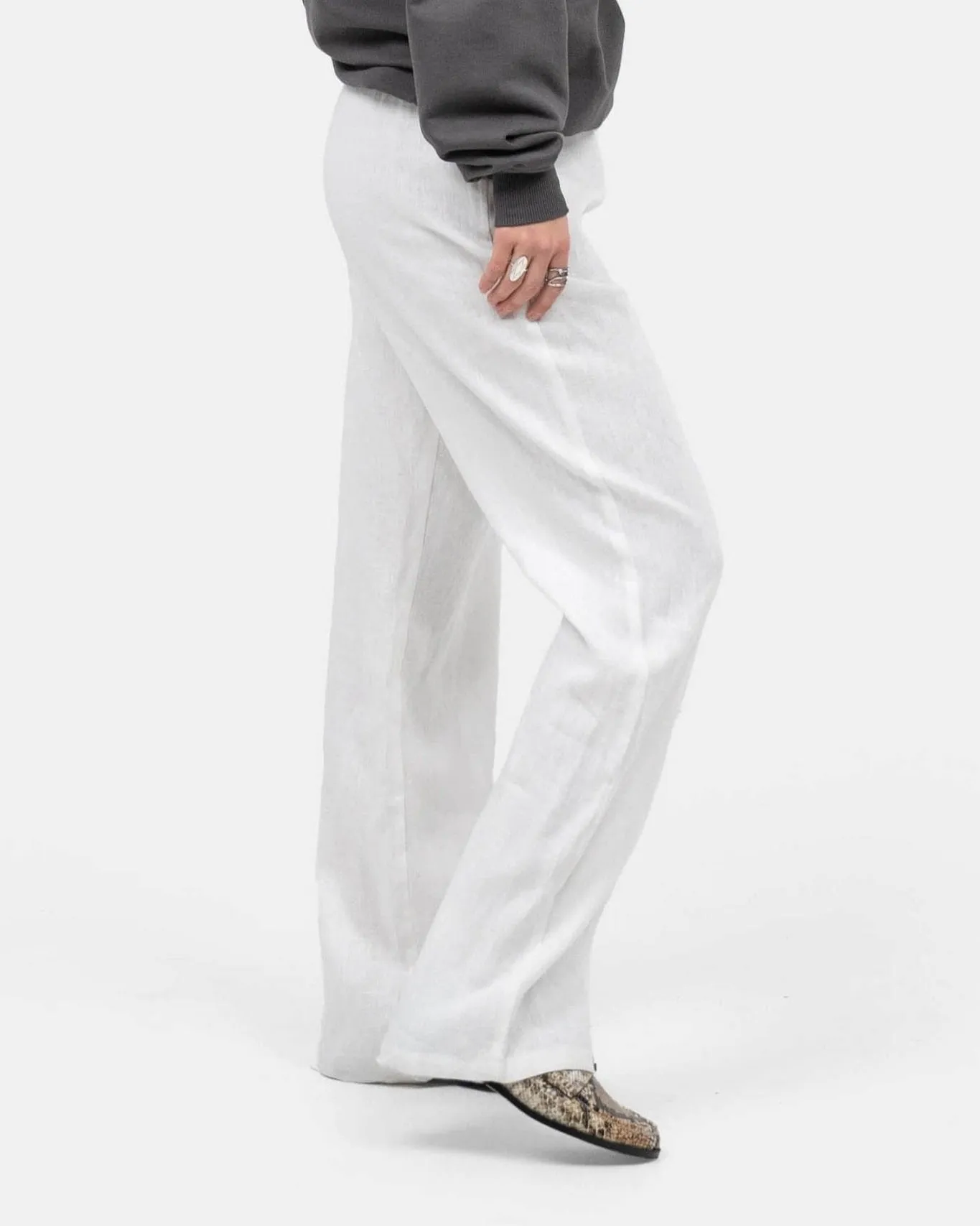 Linen Pants High-waisted White
